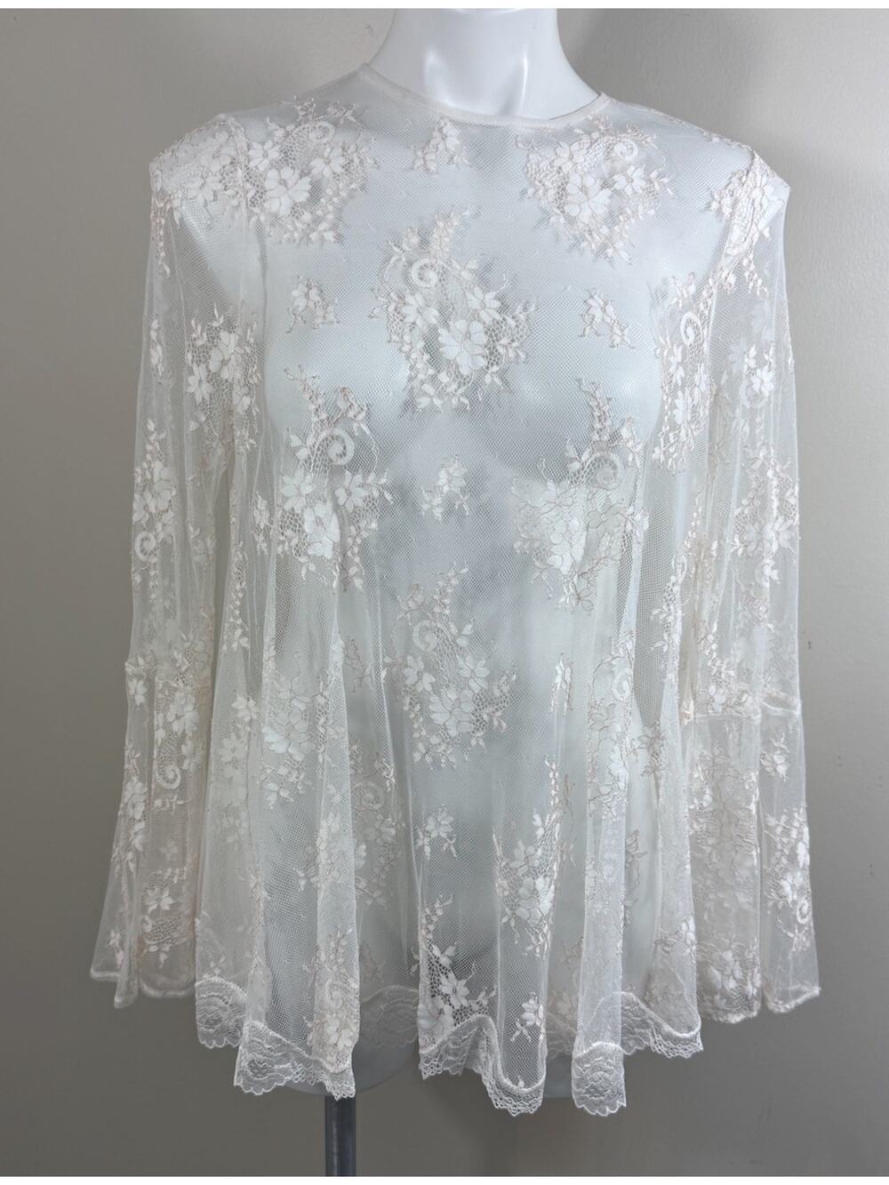 Vintage Victoria’s Secret Lace Tunic S White Bell Sleeve Sheer Mesh Romantic